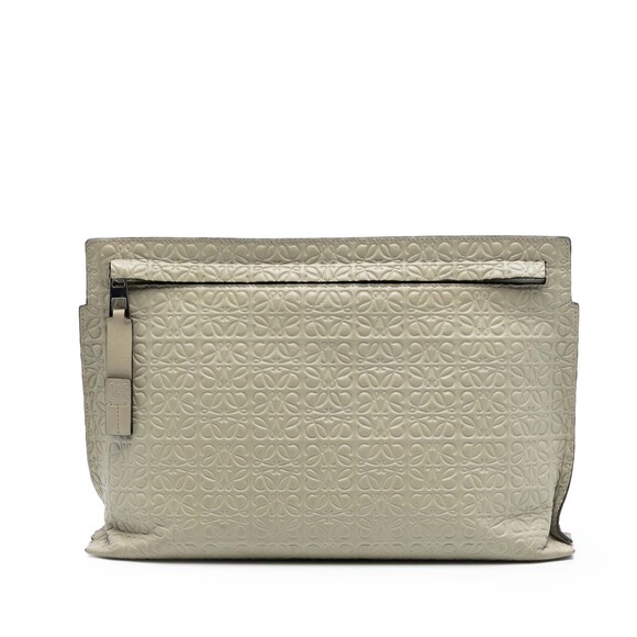 Pre-Loved LOEWE Embossed Leather Anagram Repeat T Clutch